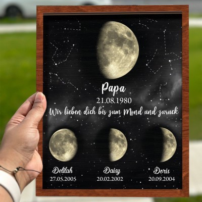 Personalisierter Mondphasenrahmen mit Kindernamen, Personalisierter Mondphasen-Druckrahmen, Vatertagsgeschenk, Geschenk für Papa, Geschenk zum Tag Deiner Geburt