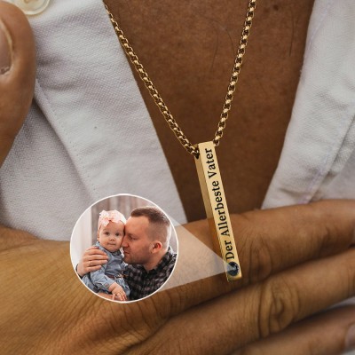 Personalisierte Männer-Bar-Fotoprojektions-Halskette mit eingraviertem Namen, einzigartiges Geburtstagsgeschenk für Ehemann, Vatertagsgeschenkideen für neuen Vater