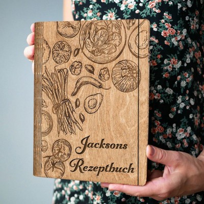 Personalisierbares Rezeptbuch für Oma – Leerer Ordner – Individuelles Holzkochbuch – Geschenke für Mama und Oma – Weihnachtsgeschenkideen