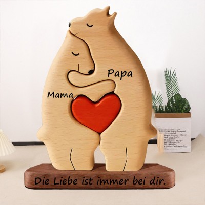 Personalisierbares Holzpuzzle mit Bärenfamilie und Stand – Weihnachtsgeschenke und Andenken für die Familie