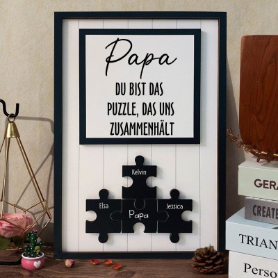 Personalisiertes Papa-Schild, Holz-Puzzleteile, Rahmenschild mit Kindernamen, individuelles Familiengeschenk für Papa, Opa, einzigartige Geschenkideen zum Vatertag