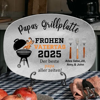 Personalisierter Grillteller für Papa, Grillteller, Grillteller, Geschenk von Kindern, Papa-Geschenk, Papa 2025, Opa-Teller, Vatertagsgeschenk