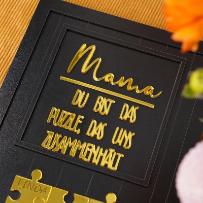 Personalisiertes Holz-Puzzleteil-Rahmenschild mit Kindernamen, Einzigartige Familiengeschenke für Mama und Oma, Einzigartige Muttertagsgeschenke