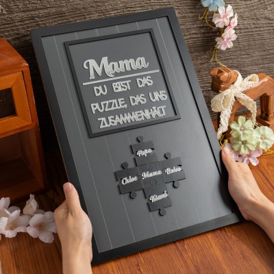 Personalisierte Mama, du bist das Stück, das uns zusammenhält – Puzzle-Schild – Einzigartiges Acrylgeschenk für Mama, Oma – Geschenkideen zum Muttertag