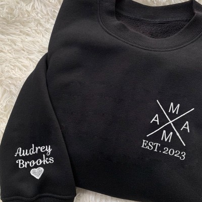Personalisierter MAMA Bestickter Sweatshirt Hoodie mit Kindernamen Familienandenken Geschenk für Mama Oma Einzigartige Muttertagsgeschenkideen Babyparty-Geschenk für die Frau