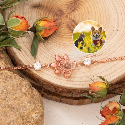 18 Karat vergoldetes personalisiertes Armband in Pfotenform mit Fotoprojektion, Geschenkideen für Sie