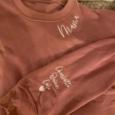 Benutzerdefinierte Mama bestickt Sweatshirt Hoodie mit Kinder Namen auf dem Ärmel Muttertagsgeschenk
