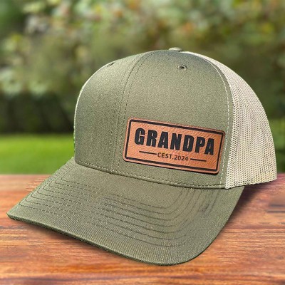 Personalisierte Papa-Snapback-Kappe aus echtem Leder mit Patch-Mütze für Papa, neue Papa-Geschenkideen, Vatertagsgeschenkideen