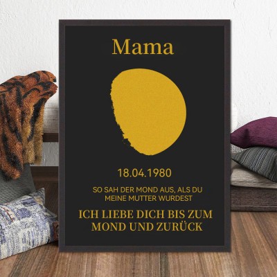 Personalisierter Holzkunstdruck Mondphasenschild für Mama, einzigartiges Muttertagsgeschenk für Mama, Oma, besonderes Geschenk für neue Mama