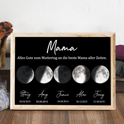 „Mama, wir lieben dich bis zum Mond und zurück“, personalisiertes Familienschild mit Mondphasen-Druck, Holzrahmen, einzigartige Geburtstagsgeschenke für Mama und Oma, perfekte Muttertagsgeschenke, Schwangerschaftsgeschenkideen für Mama
