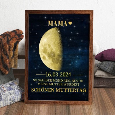 Personalisierter Kunstdruck, Mondphase, Holzrahmenschild für Mama mit Datum, einzigartige Geschenke für Mama und Oma, besondere Geschenkideen zum Muttertag
