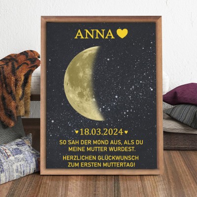Personalisiertes Holz-Fotorahmenschild mit Mondphasendruck und Datum, einzigartige Geburtstagsgeschenke für neue Mama, Babyparty-Geschenk, Muttertagsgeschenkideen