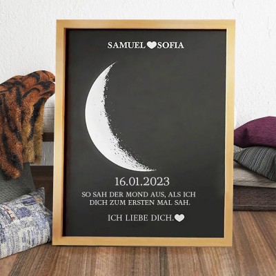 Personalisierter Fotorahmen aus Holz mit Mondphasendruck, Datumsschild mit Namen, einzigartiges Geburtstagsgeschenk für die Freundin, Jahrestagsgeschenke, Geschenkideen zum Valentinstag