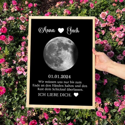 Personalisiertes Holzpaar-Kunst-Mondphasen-Druckrahmenschild mit Namen, Geburtstagsgeschenk für Freundin, Jahrestagsgeschenk, einzigartige Geschenkideen zum Valentinstag