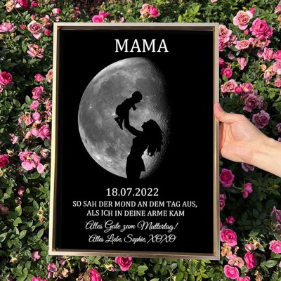 Personalisiertes Holzschild mit Mondphasen-Druckrahmen für Mama, personalisierte Geburtstagsgeschenke für Mama, Geburtstagsgeschenke, Muttertagsgeschenkideen, Schwangerschaftsgeschenk für Mama