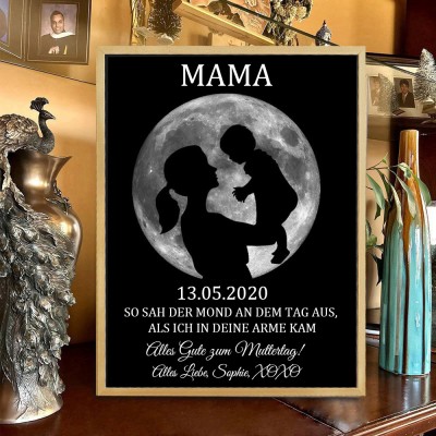 Personalisiertes Holzschild mit Mondphasendruck und Datum, Geburtstags-Andenken, Geschenke für Mama, Geschenk für neue Mama, einzigartige Geschenkideen zum Muttertag, Babyparty-Geschenk