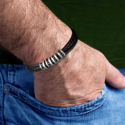 Personalisiertes geflochtenes Lederarmband mit Kindernamen - Vatertagsgeschenk