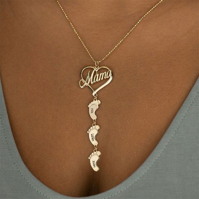 Personalisierte Baby Füße Anhänger Namen Halskette Familie Andenken Geschenk für Mama Oma