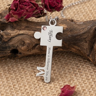 Personalisiertes Puzzle-Schlüssel-Halsketten-Set mit Namen und Geburtsstein, Liebesgeschenk für Paare, Jahrestagsgeschenk für Sie