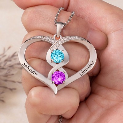 Personalisierte herzförmige Halskette mit Geburtssteinen und Namen Geschenk für Paare Jahrestag Geschenkideen für Seelenverwandte