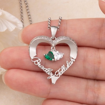 Personalisierte Halskette mit Geburtssteinen und Namen in Herzform für meine Seelenverwandte, Geschenkideen für Paare zum Jahrestag