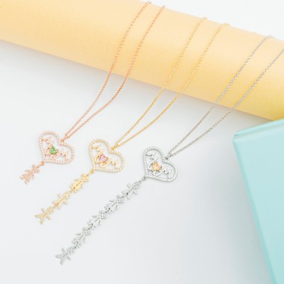 Personalisierte Halskette mit Geburtsstein für die Mutter und Namensanhängern für das Kind – Geschenkideen zum Muttertag