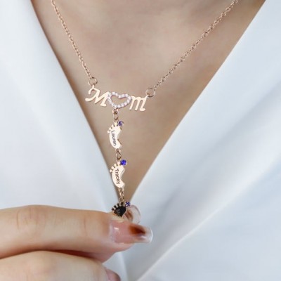 Personalisierte Baby Füße Anhänger Name Birthstone Halskette Familie Geschenk für Mama Oma