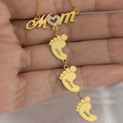 Personalisierte 1-10 gravierte Namen Baby Füße Anhänger Mama Halskette Familie Geschenk für Mama Oma