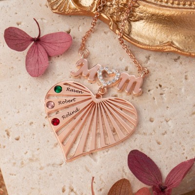 Personalisierte herzförmige Namenskette für Mama mit Geburtssteinen. Einzigartiges Geschenk für Mama. Geburtstagsgeschenkideen.