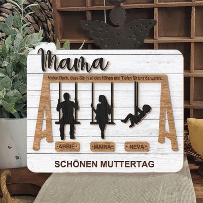Personalisiertes Mutter-Schaukelschild aus Holz mit Kindernamen, Familiengeschenke für Mama und Oma, einzigartige Ideen zum Muttertag