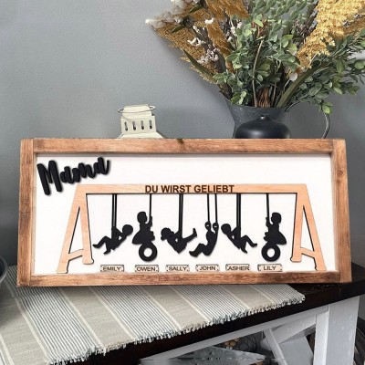 Personalisiertes Oma-Schaukelschild aus Holz mit Kindernamen, einzigartige Familien-Andenkengeschenke für Oma und Mutter, Geschenkideen zum Muttertag