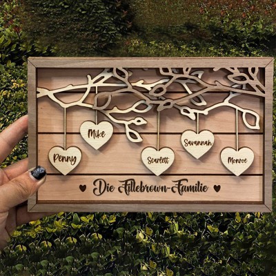 „Liebe wächst hier“ Personalisiertes Stammbaumschild aus Holz mit Kindernamen, einzigartiges Muttertagsgeschenk für Mutter, Oma, Familienandenken