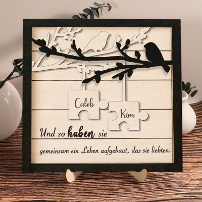Personalisiertes Puzzleteilschild aus Holz mit Gravur und Paarnamen. Einzigartiges Geschenk zum Hochzeitstag, Geburtstagsgeschenk für die Ehefrau. Valentinstagsgeschenk für die Freundin.