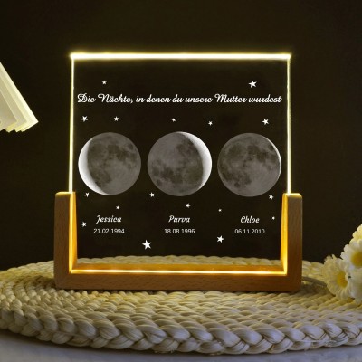 Die Nächte, in denen du unsere Mutter wurdest“ – personalisierte Mondphasen-Foto-Lampe, Acryl-Nachtlicht mit Daten. Ein einzigartiges Familiengeschenk für Mama, geeignet als Geburtstagsgeschenk oder kreative Geschenkideen zum Muttertag