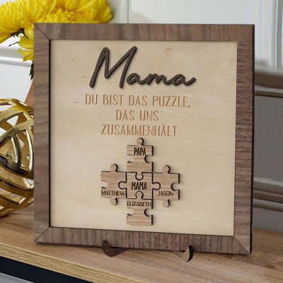 Personalisiertes Puzzleteil-Schild „Mama, du bist das Teil, das uns zusammenhält“ mit dem Namen des Kindes, einzigartige Erinnerungsgeschenke für Mama, Oma, Geschenkideen zum Muttertag