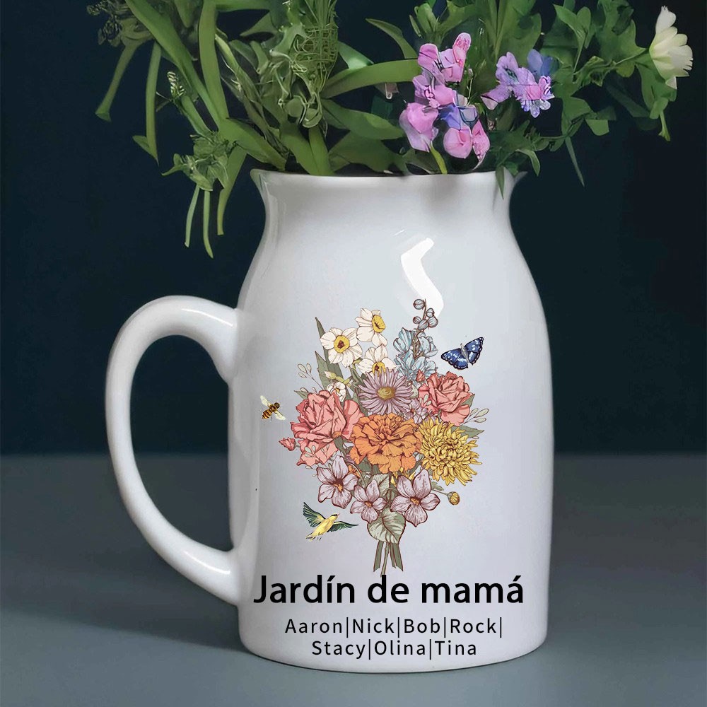 Impresión artística personalizada del jardín de mamá, ramo de flores de nacimiento, jarrón familiar con nombres de niños, regalo de cumpleaños personalizado para la abuela, ideas de regalo para el Día de la Madre