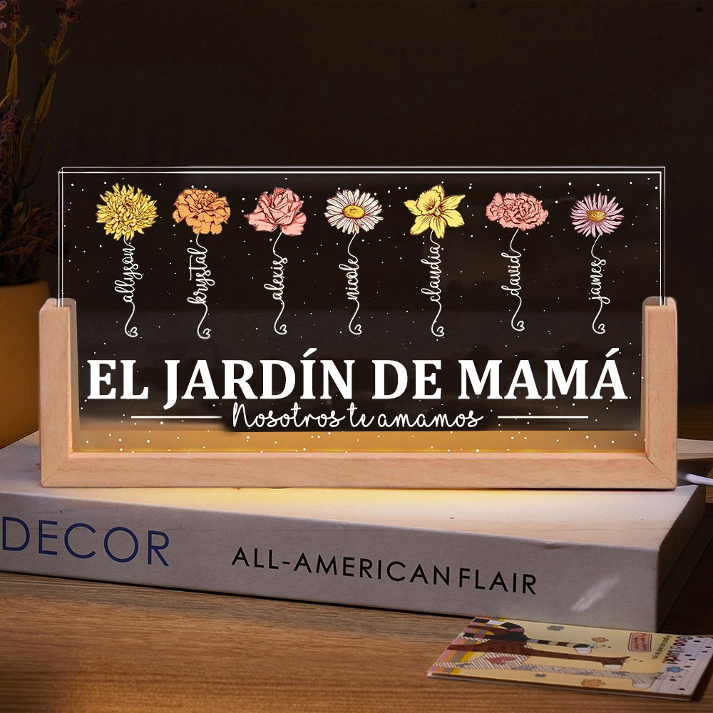 Jardín personalizado de mamá Te amamos Flor de nacimiento Luz nocturna de madera Único para mamá Abuela Ideas de regalos para el día de la madre