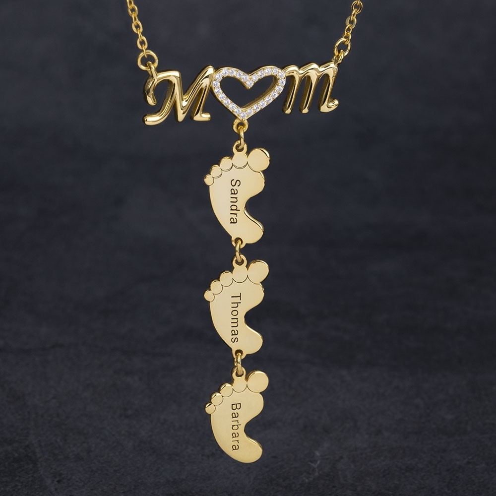 Collar personalizado con incrustaciones para mamá y colgante de pies de bebé. 1-10 colgantes. Regalo único para mamá, abuela, ideas de regalo para el Día de la Madre.