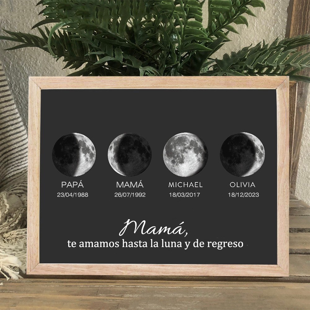 Marco de madera personalizado con fases lunares para la familia, regalos únicos para el Día de la Madre