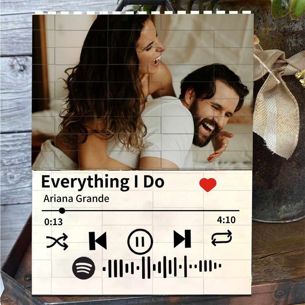 Rompecabezas de Bloques de Construcción con Código Spotify Personalizado y Foto para Parejas, Ideas de Regalo de Aniversario, Regalos de San Valentín para Ella y para Él.