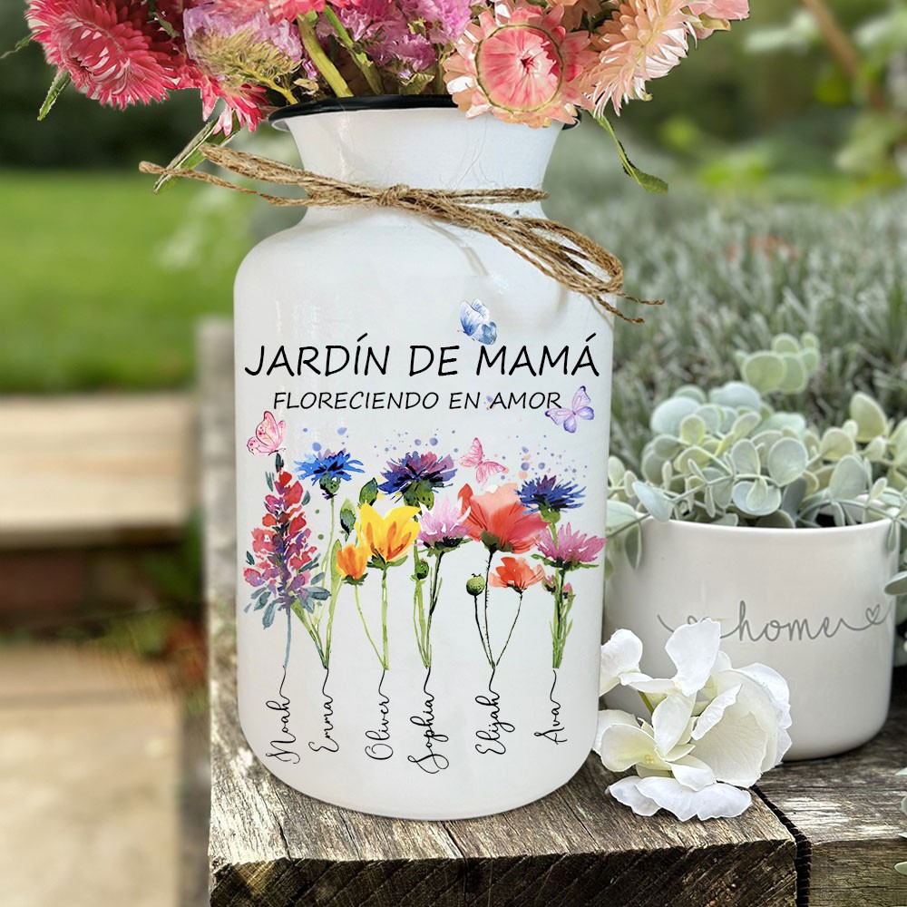 Impresión artística personalizada del jardín de mamá, flor de nacimiento, jarrón familiar de interior con nombres de niños, regalos únicos de recuerdo de cumpleaños para mamá, abuela, regalos para el Día de la Madre