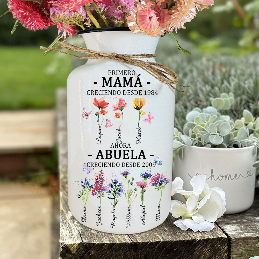 Impresión artística personalizada "Primera mamá ahora abuela", florero familiar con nombres de niños, regalo de cumpleaños único para mamá, abuela, ideas de regalo para el Día de la Madre