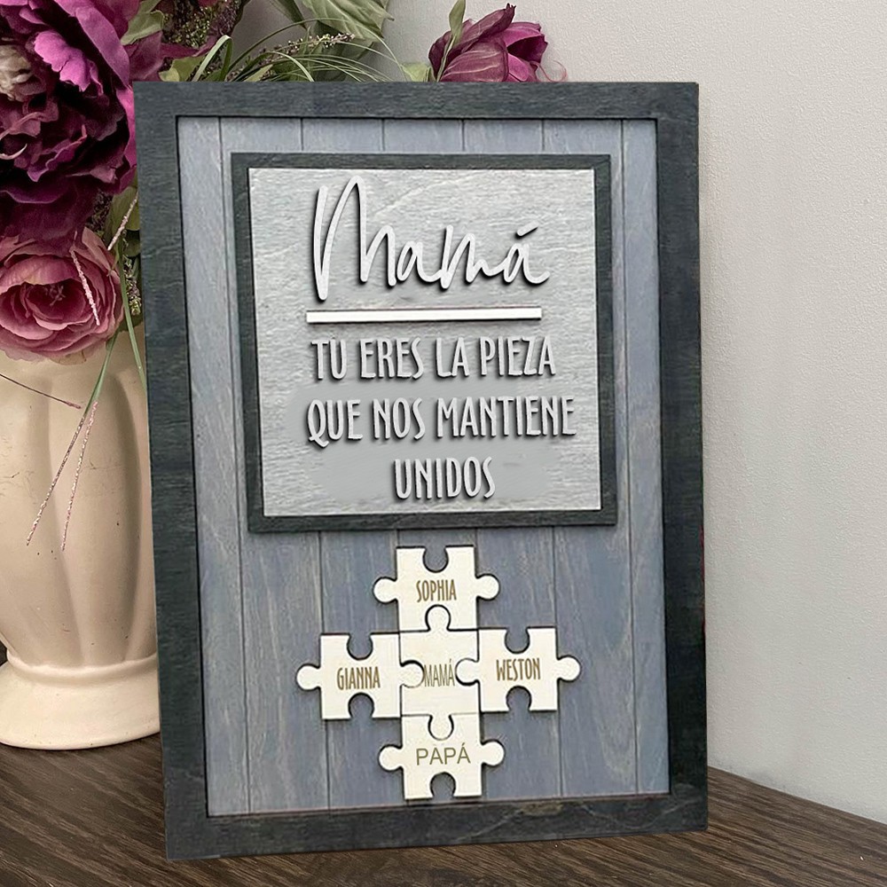Placa de pieza de rompecabezas de madera personalizada para mamá con nombres de niños, regalo único para mamá, abuela, ideas de regalos para el día de la madre