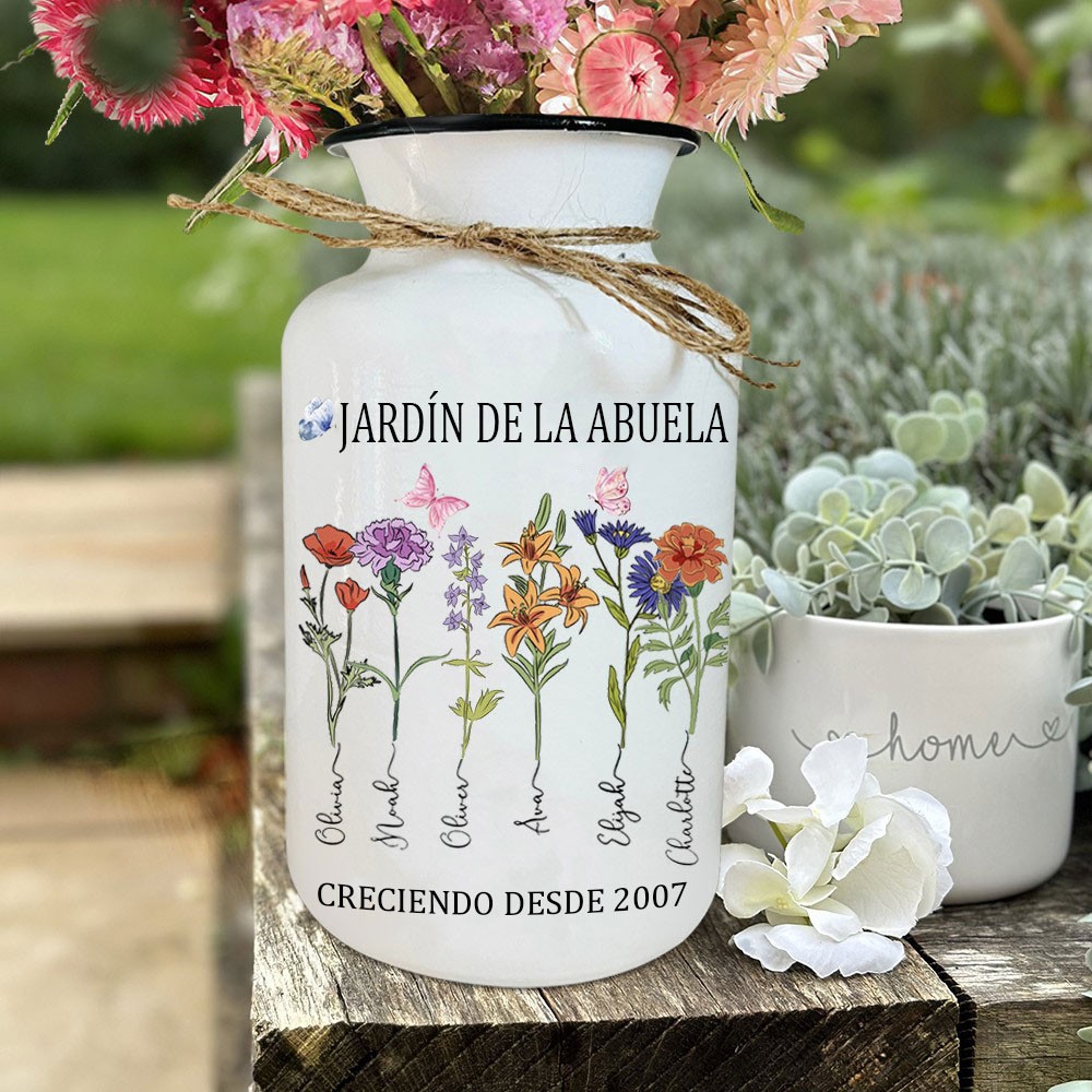 Jarrón familiar personalizado con flores de nacimiento para el jardín de la abuela, con los nombres de los nietos, decoración familiar única, regalo de cumpleaños para mamá, abuela, ideas de regalo para el Día de la Madre.