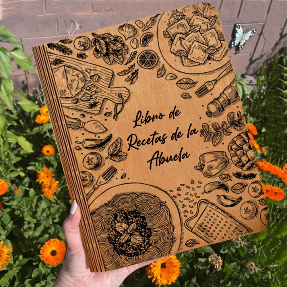 Libro de recetas personalizado de madera de la abuela con carpeta en blanco, diario grabado personalizado para mamá, abuela, familia, ideas de regalos para el día de la madre