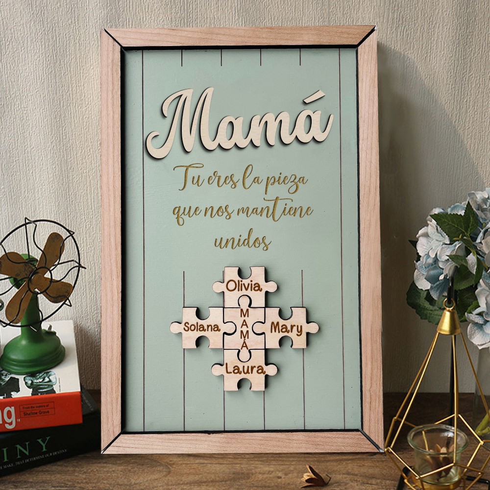 Mamá personalizada, Eres las piezas que nos mantienen juntos, piezas de rompecabezas, nombres, letrero familiar, regalos únicos para mamá, abuela, ideas de regalos para el día de la madre