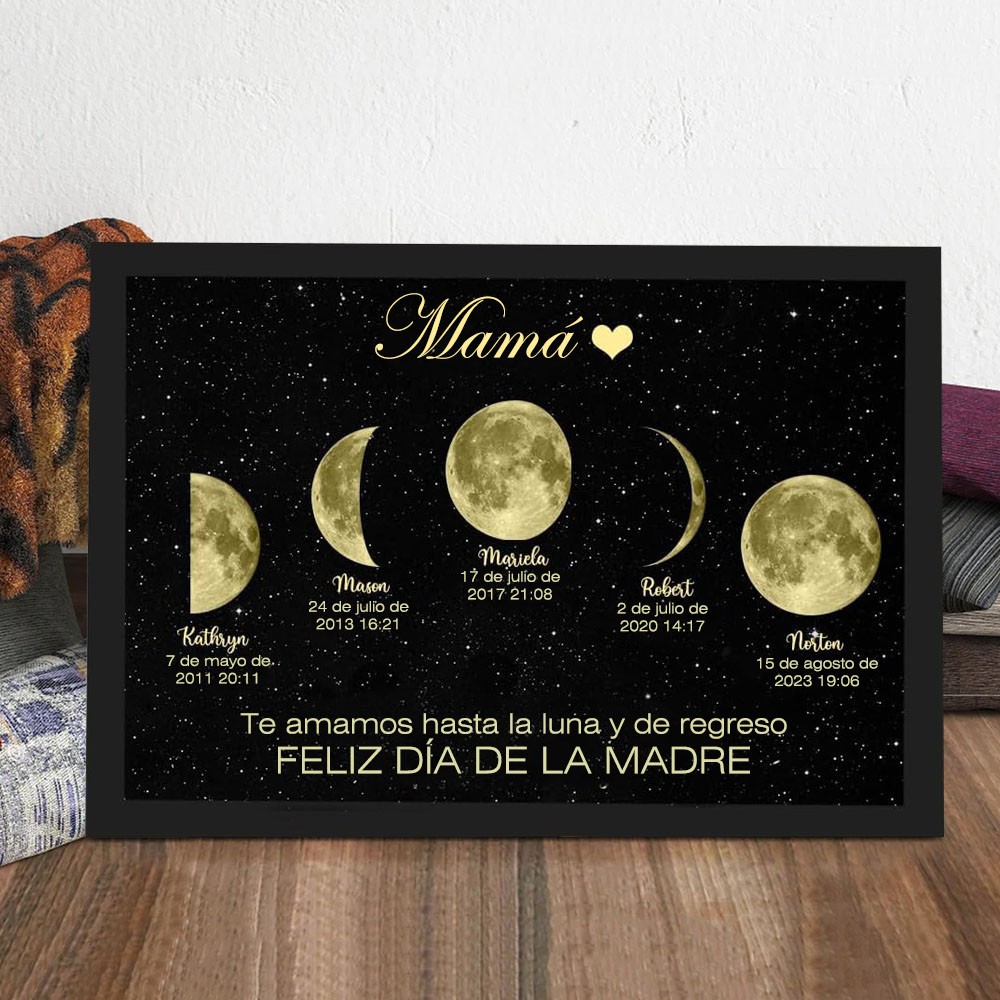 Regalo de cumpleaños personalizado con marco familiar con impresión de fase lunar de mamá para mamá Ideas de regalos para el día de la madre