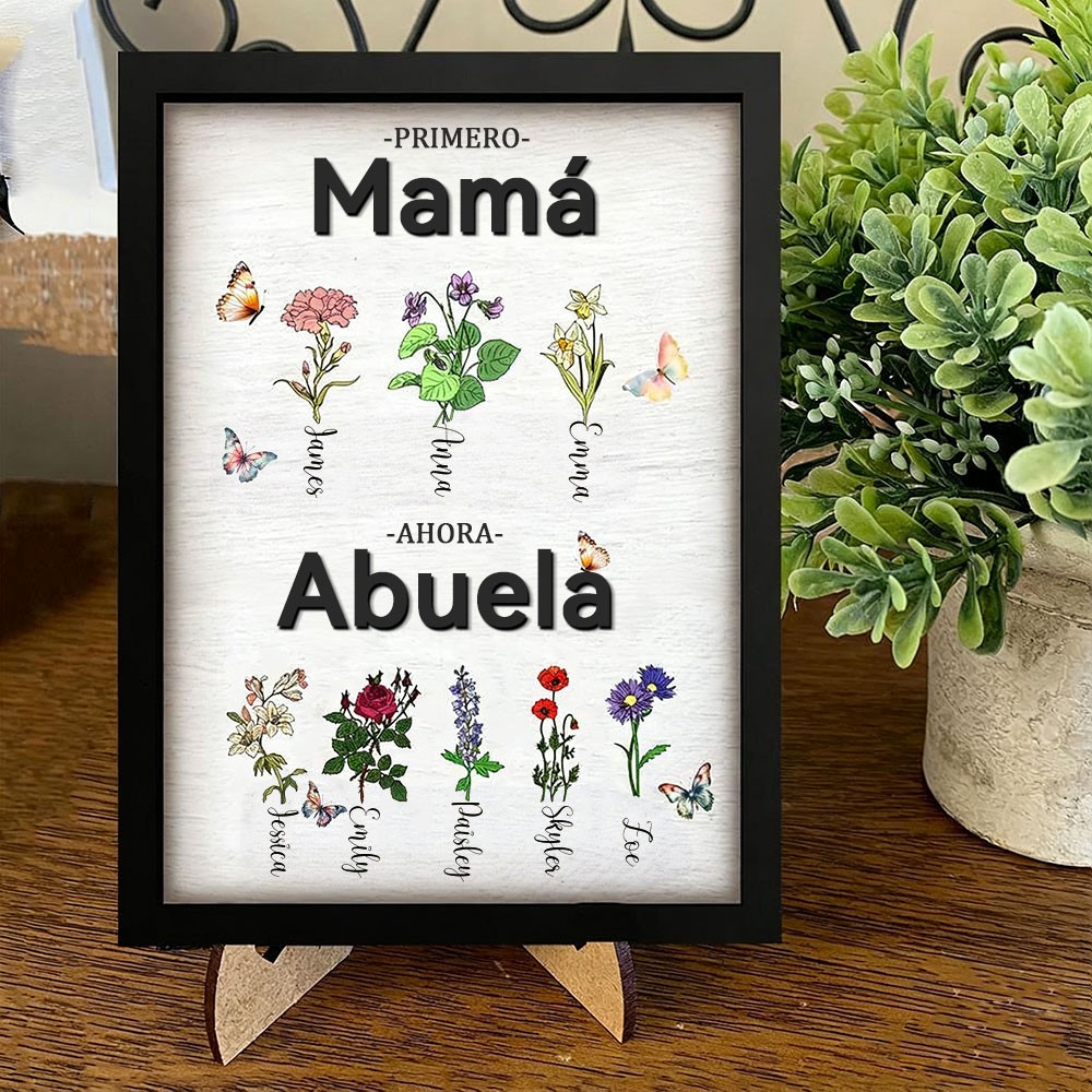 Tablero de flores de mes de nacimiento de madera personalizado para mamá y abuela con nombres de niños, regalo único y memorable para mamá, abuela, regalo del Día de la Madre.