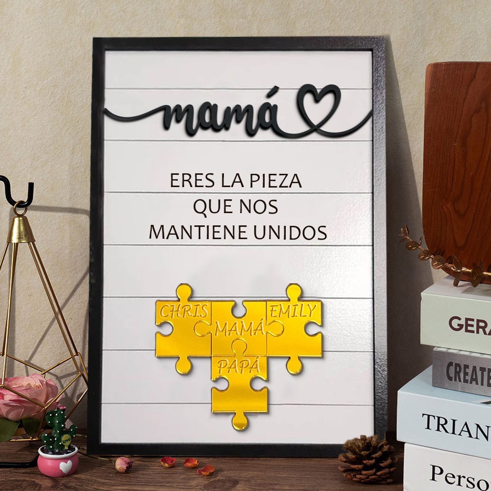 Letrero de madera personalizado con forma de rompecabezas de acrílico para mamá, con los nombres de los niños. Un recuerdo familiar único para mamá, abuela, regalos para baby shower, ideas de regalo para el Día de la Madre.