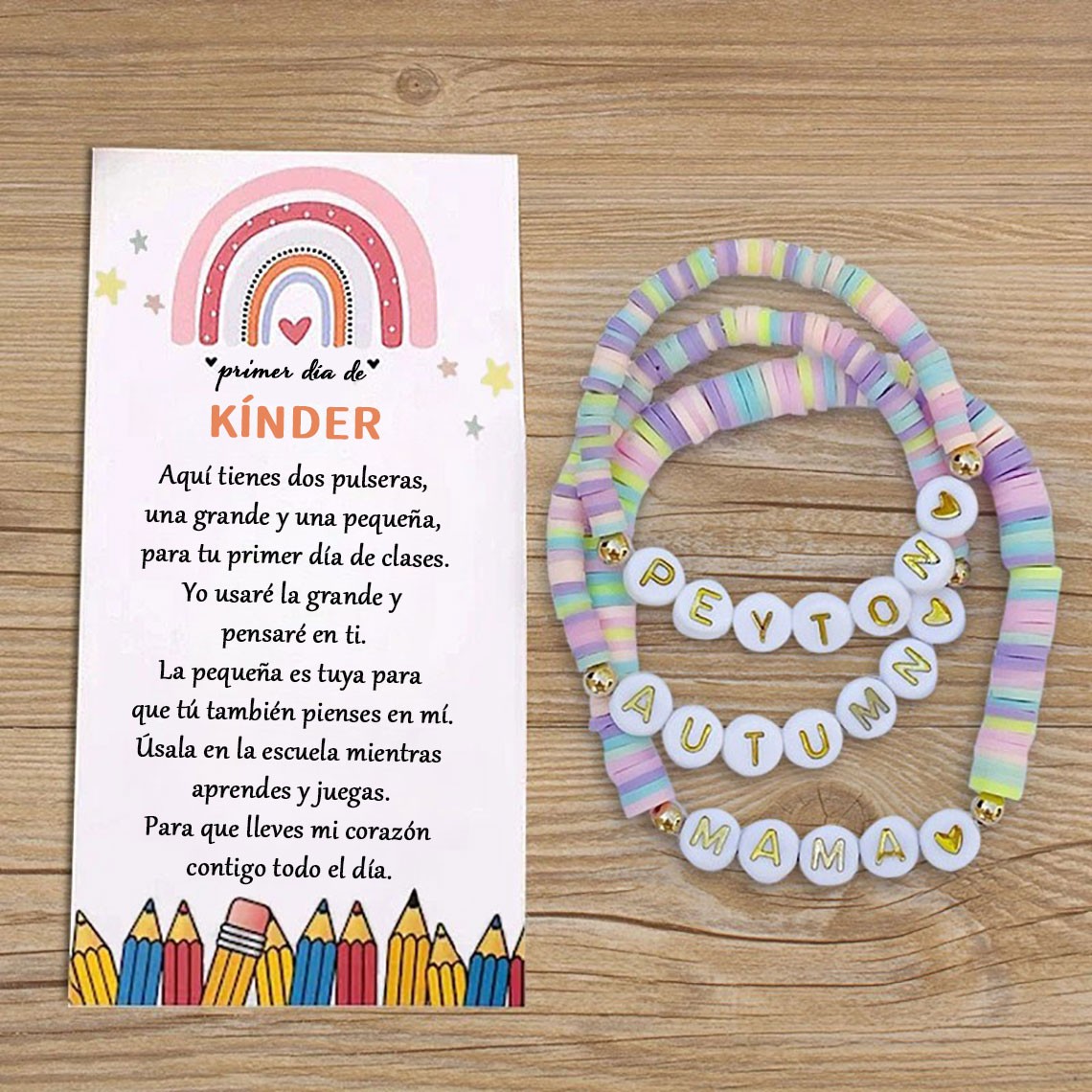 Pulsera de corazón a juego para mamá y yo, primer día de jardín de infantes. Regalos para la vuelta al cole para niños.